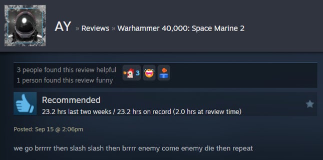 Screenshot of the article titled Warhammer 40,000: Space Marine 2, As Reported by Steam Reviews